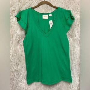 ☘️ NWT ☘️ Maeve Catie Ruffle-Sleeve Tee, Size M, Kelly Green